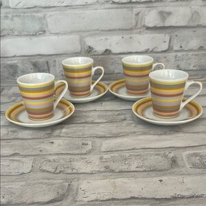 Create by Just Mugs Colorful Striped Espresso  coffee Cups and Saucers Set of 4